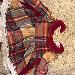 Plaid Kids Formal Dress with Lace Trim